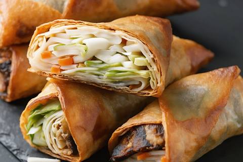 Air Fryer Vegetable Spring Rolls with Sweet Chilli Dipping Sauce