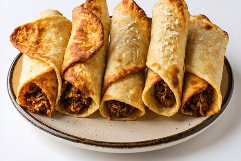 Crispy Golden Taquitos with Jackfruit & Black Beans (Vegan Flautas)
