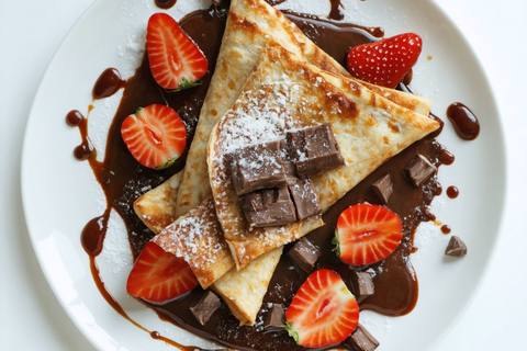 Gluten-Free Vegan Crepes with Chocolate & Strawberries