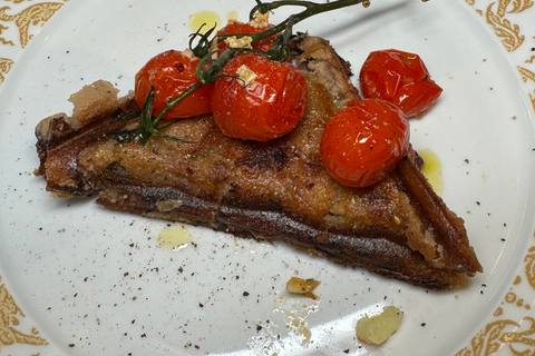 Grilled Polenta with Shiitake Mushrooms and Roasted Tomatoes