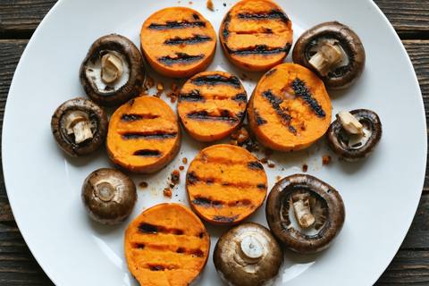Grilled Sweet Potato and Button Mushrooms Side