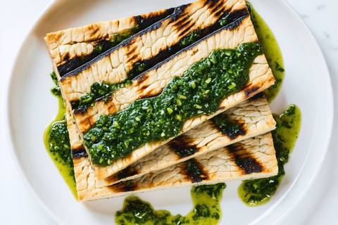 Low FODMAP Chimichurri Tempeh Steaks