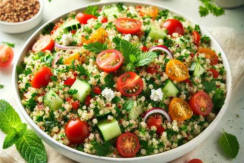 Quinoa Tabbouleh Salad with Lemon and Vegan Feta
