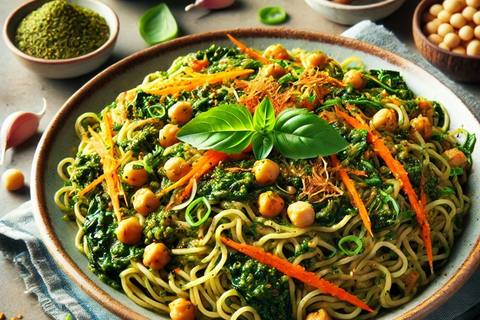 Spicy Chickpea Pesto Pasta
