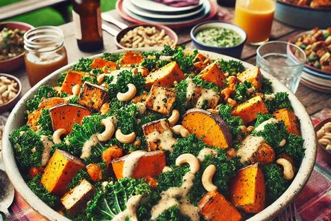 Sweet Potato, Kale & Tempeh Salad with Cashew Dressing