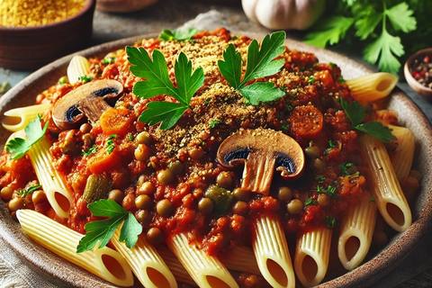 Vegan Lentil Bolognese with Cashew Parmesan