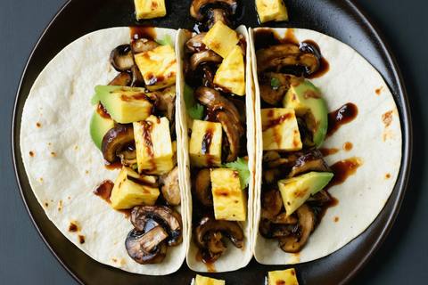 Vegan Mushroom Al Pastor Tacos with Garlic Lime Crema