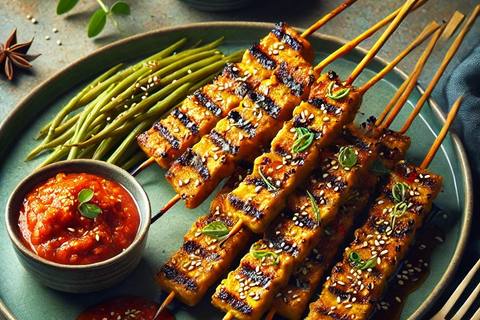 Vegan Satay with Gochujang Dip
