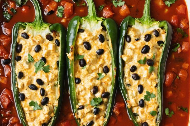Baked Vegan Chile Rellenos with Black Beans