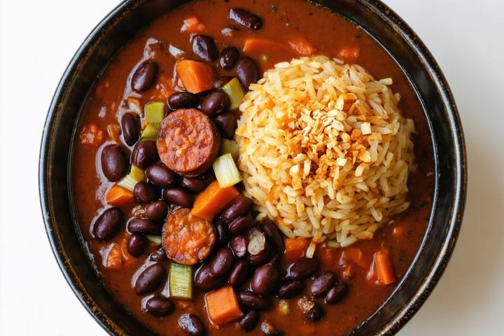 Brazilian Black Beans with Winter Greens and Farofa