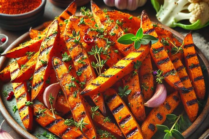 Garlic and Herb Grilled Sweet Potato Fries