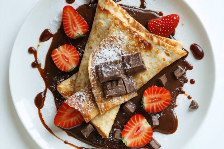 Gluten-Free Vegan Crepes with Chocolate & Strawberries