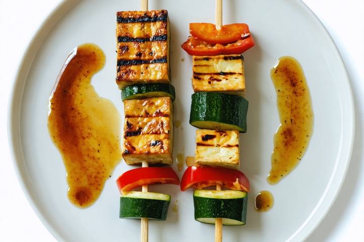 Low FODMAP BBQ Tofu Skewers with Lemon Rosemary Sauce